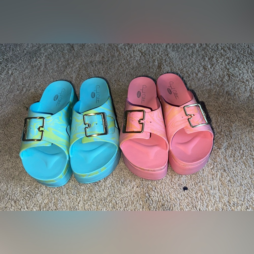 Dr. Scholl's Blue & Pink Platform Slide Sandals